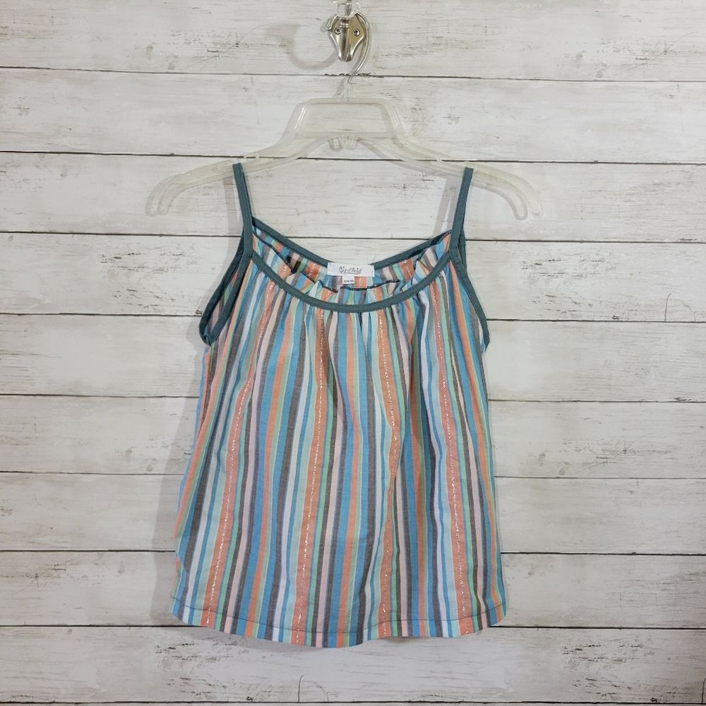 Girls Boutique Brand Striped Tank Top Ruffle Silver‎ Metallic Accents Size 10/12